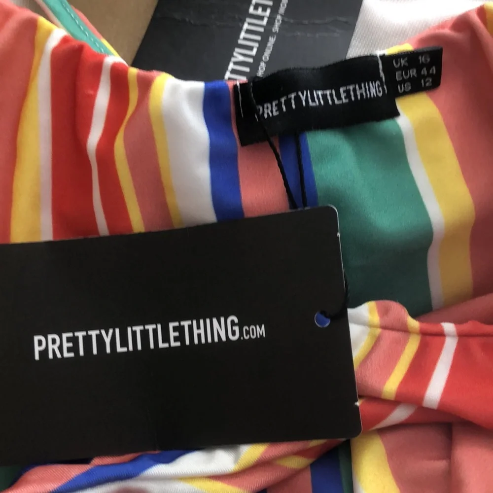 PRETTYLITTLETHING MULTI STRIPE V FRONT BRAZILIAN BIKINI/ ITSY BITSY TOP •16• NWT - Picture 15 of 17